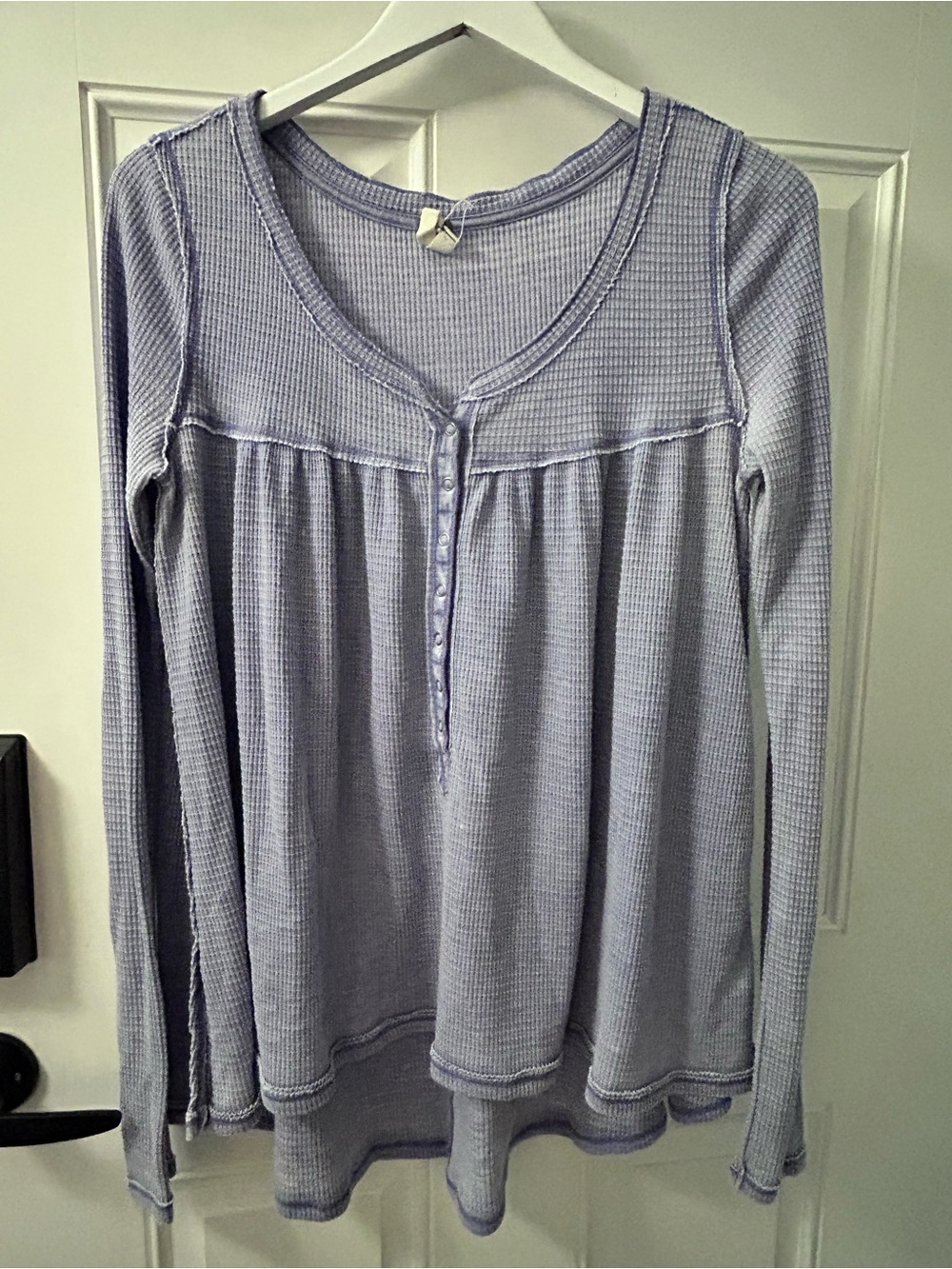 We The Free Lavender Waffle Henley Long Sleeve Top